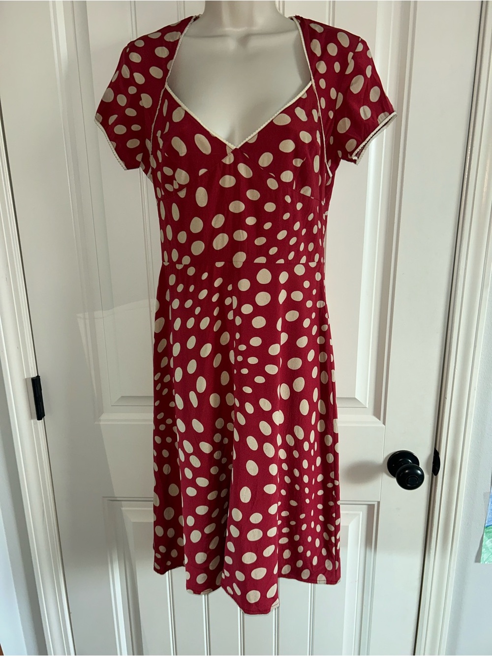 Nicole Miller Red Polka Dot V-Neck Dress Sz 10